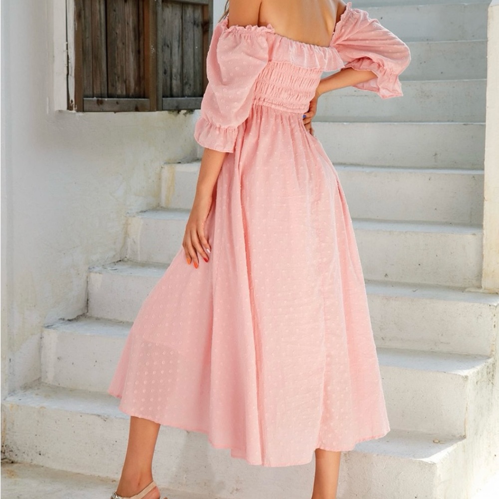 Off Shoulder Coquette Cottage Coastal Western Puff Ruffle Sleeve smocked Flowy